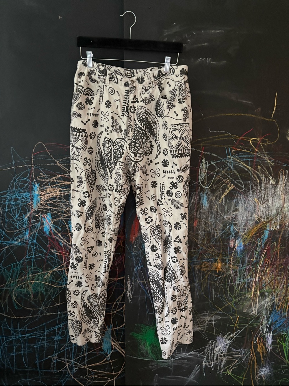 Vintage Chico's Black on White Floral Paisley Linen/Cotton Pants - size 1 (8)